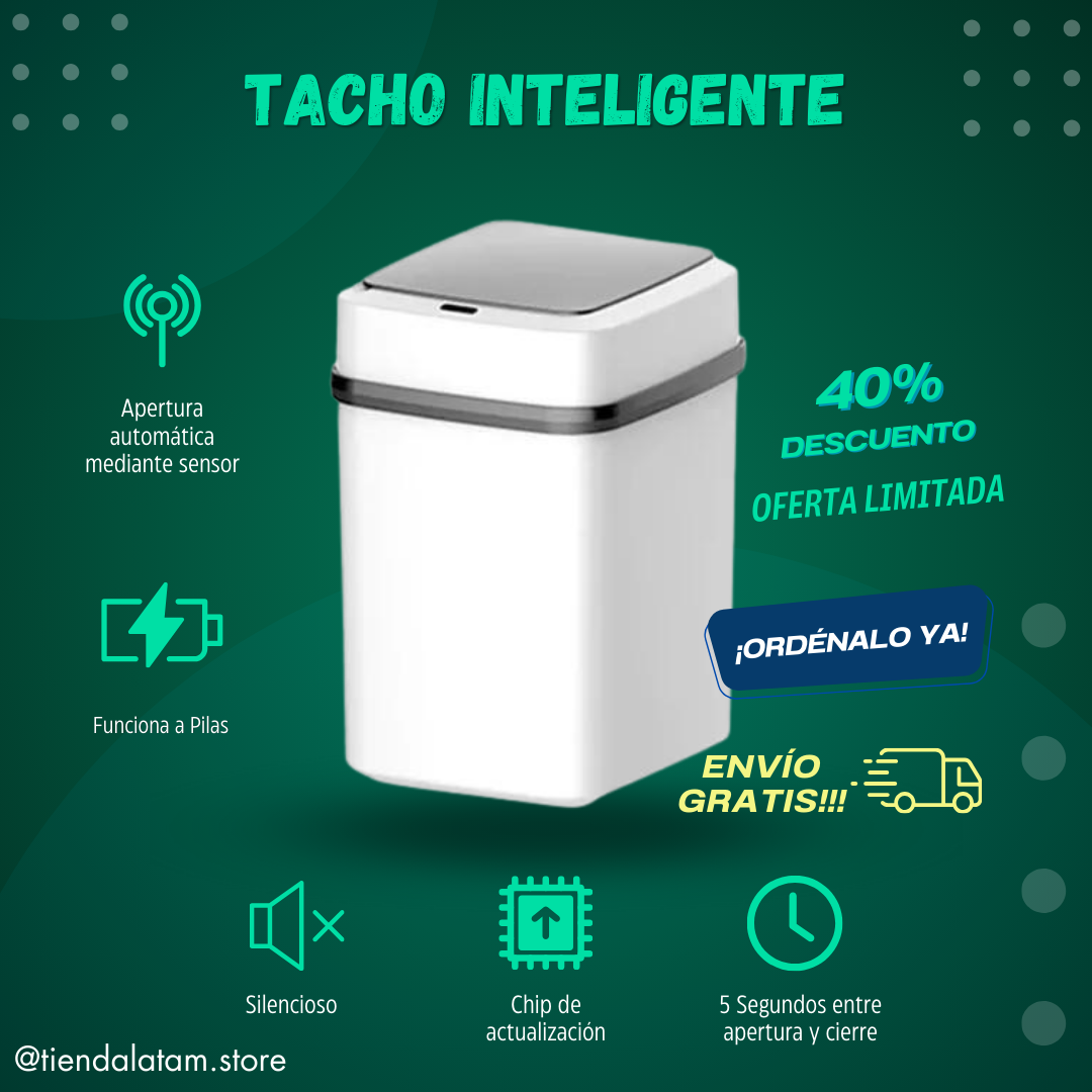 TACHO DE BASURA RESIDUOS CON SENSOR DE APERTURA AUTOMÁTICA 10LTS.